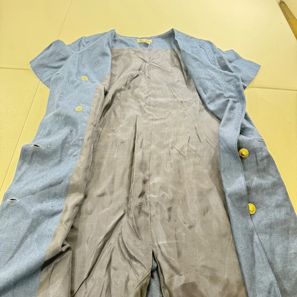 Y2K NY Sake Navy sailor Linen Double Breasted V‎ Neck Sheath Dress Size 12 - Picture 4 of 10